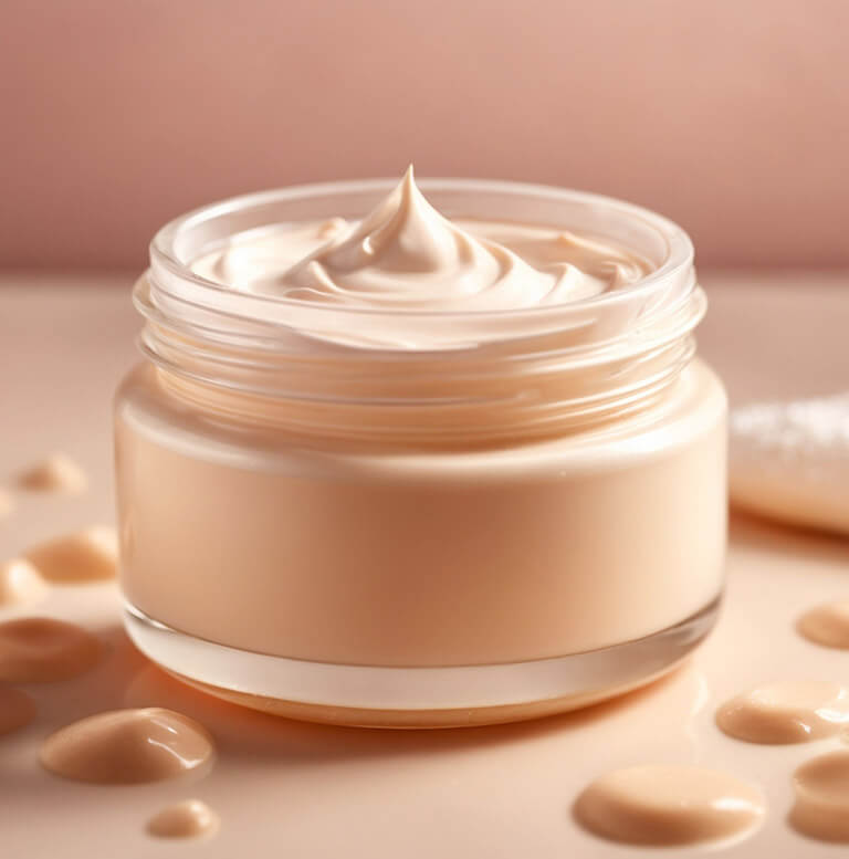 A skincare product in an round container. The lid is off.